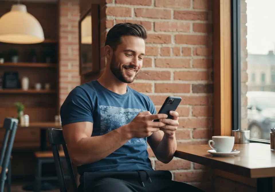 Fit person reading text message