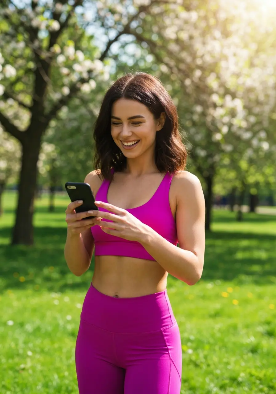 Healthy woman checking phone